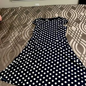 Navy blue with cream polka dots Anne Klein dress with cap sleeve. Size 10